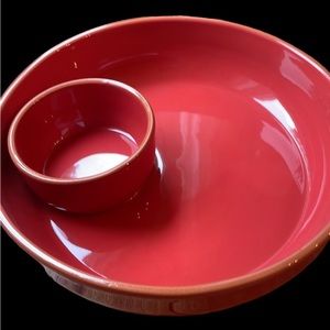 Stoneware Chip & Dip Bowl in Rich Reddish Orange Color! Made in Portugal 🇵🇹